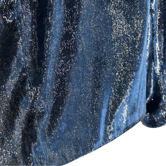 TIBI TESS BLUE METALLIC VELVET LONG SLEEVE SHOULDER PAD HOLIDAY EVENING TOP - Picture 13 of 15
